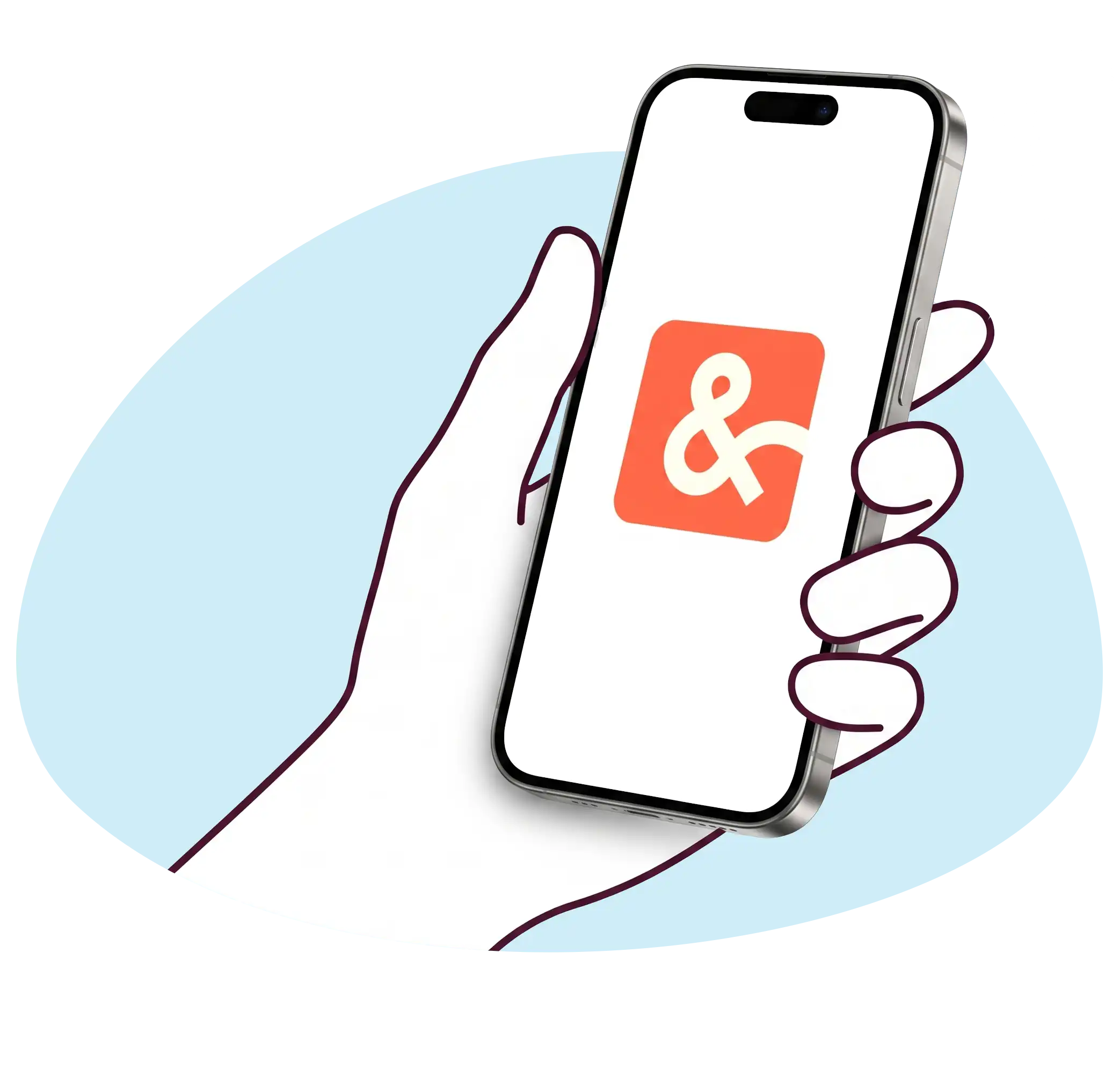 Illustration d'une main tenant un smartphone avec l'application Prev&Care
